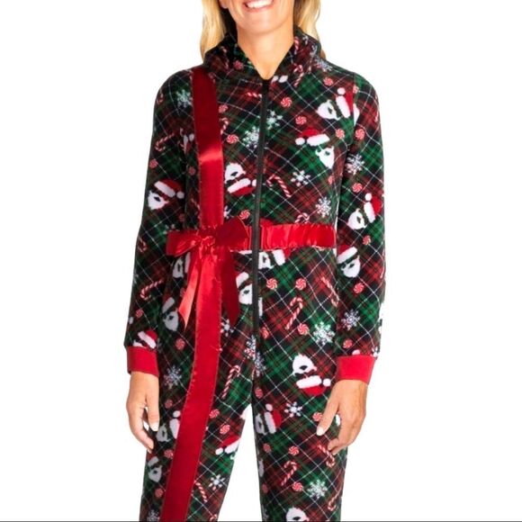 DEREK Heart Size Med Women's Christmas Present Hooded Plush Velour Union Suit - Picture 1 of 6